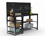 Стол металлический Metalex серия KIT 750х1600х400 с боковыми полками и перфопанелью (черный)