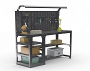 Стол металлический Metalex серия KIT 750х1200х400 (с бок. полками, перфопанелью и комплектом освещения) (серый)