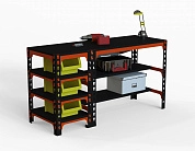 Стол металлический Metalex 750х1200х500 с боковыми полками (оранжево-чёрный)