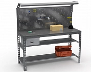 112243	Стол металлический Metalex серия SUN 750х1200х500 (2-е полки + перфопанель с комплектом освещения) серый 