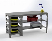 Стол металлический Metalex 750х1600х400 с боковыми полками (серый)