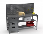 Стол металлический Metalex 750х1400х500 с выдвижными ящиками и перфопанелью (серый)