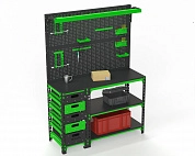 Верстак Metalex 950х1000х600 серия SUN (с бок. тумбой, 2-мя панелями и комплектом освещения)