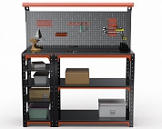 Стол-верстак Metalex серия KIT 950х1300х500 (с бок. полками, перфопанелью и комп. освещения) (оранжево-черный)