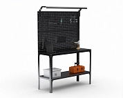 Стол-верстак Metalex серия KIT 950х1000х600 (одна полка + двойная перфопанель с комплектом освещения) (чёрный)