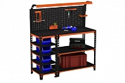 Столы-верстаки Metalex серия SUN 950х1600х600 (боковые полки + перфопанели с комплектом освещения)