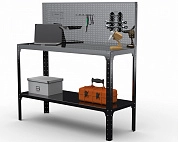 Стол-верстак Metalex серия KIT 950х1300х600 (одна полка) + перфопанель с комплектом аксессуаров (черный)