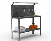 Стол-верстак Metalex серия KIT 950х1100х500 (одна полка + перфопанель с комплектом освещения) (серый)