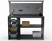 Стол-верстак Metalex серия KIT 950х1400х400 (с бок. полками, перфопанелью и комп. освещения) (чёрный)