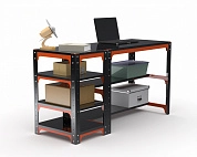 Стол металлический Metalex серия KIT 750х1200х600 с боковыми полками (оранжево-черный) 