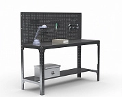 Стол металлический Metalex серия KIT 750х1400х400 + перфопанель с комплектом аксессуаров) (серый)