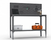 Стол-верстак Metalex серия KIT 950х1100х600 (одна полка) + перфопанель с комплектом аксессуаров (серый)