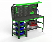 Стол металлический Metalex серия SUN 750х1400х400 (с бок. полками, перфопанелью и комплектом освещения)