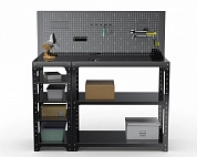 Стол-верстак Metalex серия KIT 950х1300х500 (с бок. полками, перфопанелью и комп. аксессуаров) (черный)