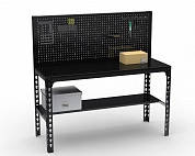 Стол металлический Metalex 750х1400х500 + перфопанель с комплектом аксессуаров (чёрный)