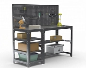 Стол металлический Metalex серия KIT 750х1600х600 с боковыми полками и перфопанелью (серый)