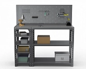 Стол-верстак Metalex серия KIT 950х1000х400 (с бок. полками, перфопанелью и комп. аксессуаров) (серый)