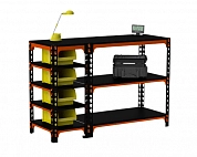 Стол-верстак Metalex 950х1200х500 (с бок. полками) оранжево-чёрный