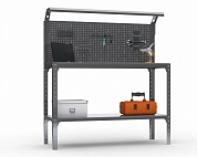 Стол-верстак Metalex серия KIT 950х1700х400 (одна полка + перфопанель с комплектом освещения) (серый)