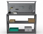 Стол-верстак Metalex серия KIT 950х1200х600 (2-е полки, + перфопанель с комплектом освещения) (серый)