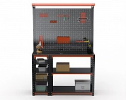 Стол-верстак Metalex серия KIT 950х1800х400 (с бок. полками, 2-мя панелями и комп. освещения) (оранжево-черный)