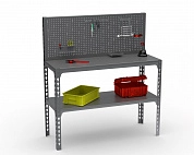 Стол-верстак Metalex 950х1700х600 (одна полка) + перфопанель с комплектом аксессуаров (серый)