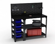 Стол-верстак Metalex 950х1500х400 (с бок. полками, перфопанелью и комп. аксессуаров) чёрный