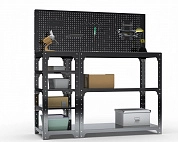Стол-верстак Metalex серия KIT 950х1100х600 (с бок. полками, перфопанелью и комп. аксессуаров) (черный)
