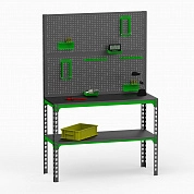Стол-верстак Metalex 950х1500х400 (одна полка) + двойная перфопанель с комплектом аксессуаров