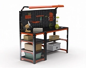 Стол металлический Metalex серия KIT 750х1400х500 (с бок. полками, перфопанелью и комплектом освещения) (оранжево-черный)
