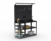 Стол-верстак Metalex серия KIT 950х1000х600 (с бок. полками, 2-мя панелями и комп. освещения) (чёрный)