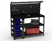 Верстак Metalex серия SUN 950х1500х600 (с бок. полками, перфопанелью и комп. освещения) чёрный