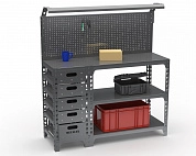 Верстак Metalex  серия SUN 950х1600х600 (с бок. тумбой, 1-ой панелью и комплектом освещения) серый