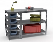 Стол-верстак Metalex 950х1300х400 (с бок. полками) серый