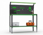 Стол-верстак Metalex серия KIT 950х1100х600 (одна полка + перфопанель с комплектом освещения) (серо-зеленый)